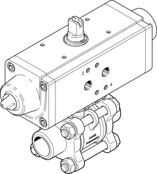 Шаровой кран с приводом Festo VZBA-3/8"-WW-63-T-22-F0304-V4V4T-PS15-R-90-4-C Ру63 Ду10 (PN63 DN10)