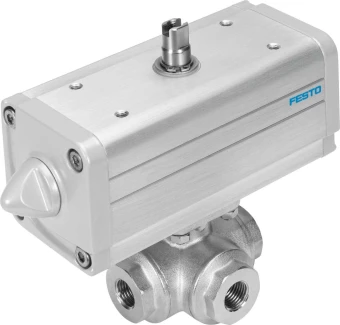 Шаровой кран с приводом Festo VZBA-11/4"-GGG-63-32L-F0405-V4V4T-PP60-R-90-C Ру63 Ду32 (PN63 DN32)