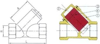 Фильтр сетчатый резьбовой латунный Genebre 3302-08 Ру16 Ду40 (PN16 DN40 )