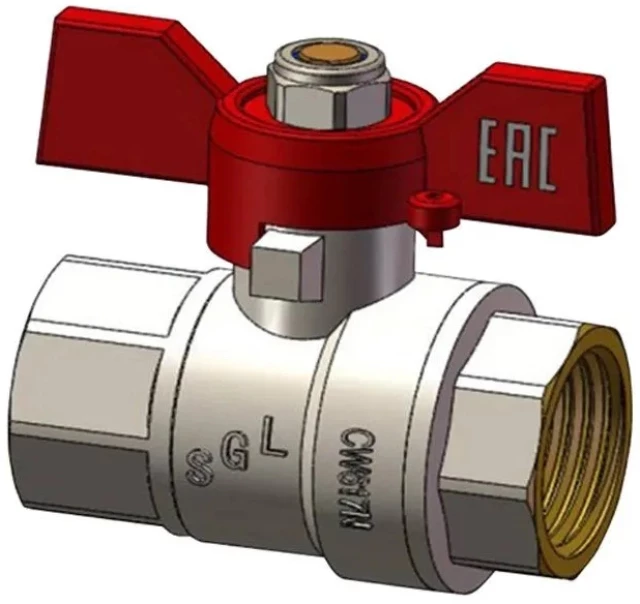 Кран шаровой полнопроходной комбинированный латунный SGL Ду20 Ру40 (DN20 PN40) бабочка, муфта-муфта