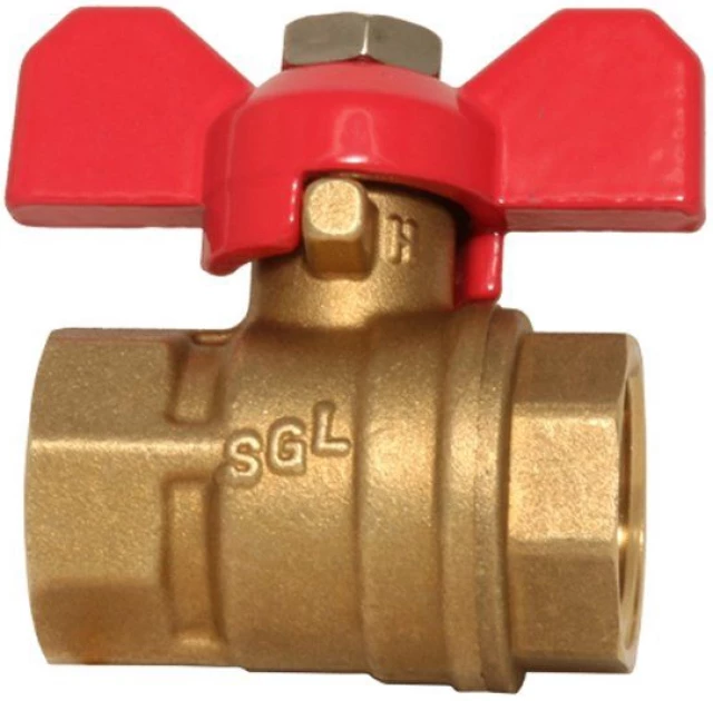 Кран шаровой латунный SGL Ду15 Ру16 (DN15 PN16) Uni бабочка, муфта-муфта