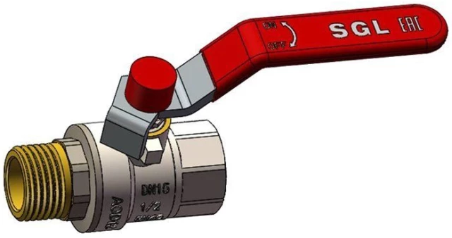 Кран шаровой латунный комбинированный SGL Ду15 Ру40 (DN15 PN40) рычаг, муфта-штуцер