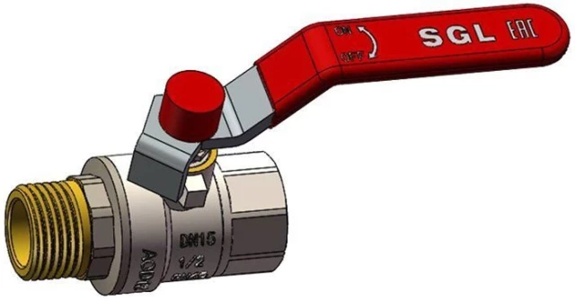 Кран шаровой полнопроходной комбинированный латунный SGL Ду25 Ру40 (DN25 PN40) рычаг, муфта-штуцер