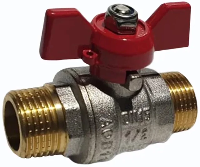 Кран шаровой полнопроходной комбинированный латунный SGL Ду20 Ру40 (DN20 PN40) бабочка, штуцер-штуцер