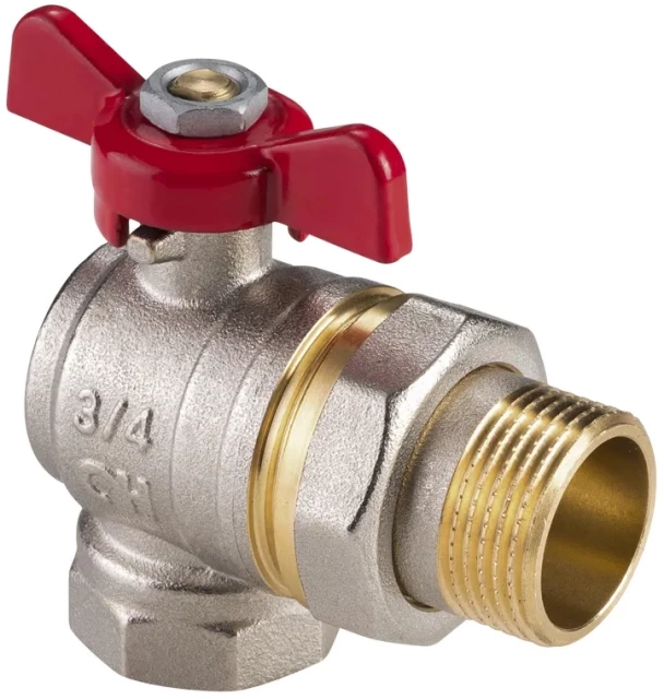 Кран шаровой угловой полнопроходной латунный AquaHit Ду15 Ру25 (DN15 PN25) BV.322.04