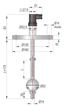 Датчик уровня поплавковый ОВЕН ПДУ-И.250.5.Ф.65.1.01.А
